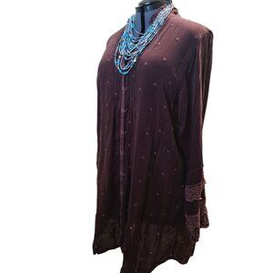 Johnny Was Marron/Burgundy Lace Embroidered Bohemian Top Sz XXL